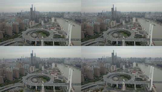 上海·南浦大桥眺望陆家嘴·航拍高清在线视频素材下载