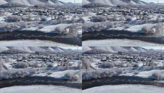 航拍早春雪后的山村银装素裹高清在线视频素材下载