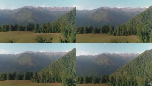 白天鸟瞰，多莉变焦，宁静的喜马拉雅山草原，白雪皑皑高清在线视频素材下载