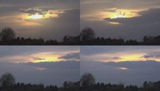 落日在果园上空的云层后高清在线视频素材下载