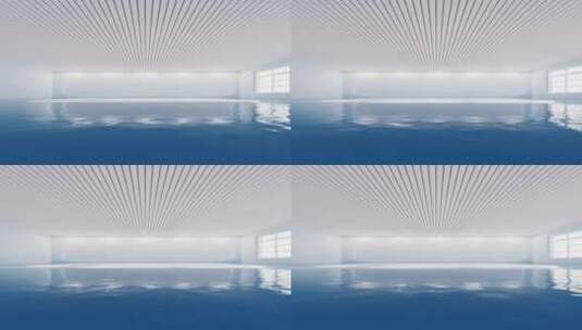 空房间光影变化与水面3D渲染高清在线视频素材下载