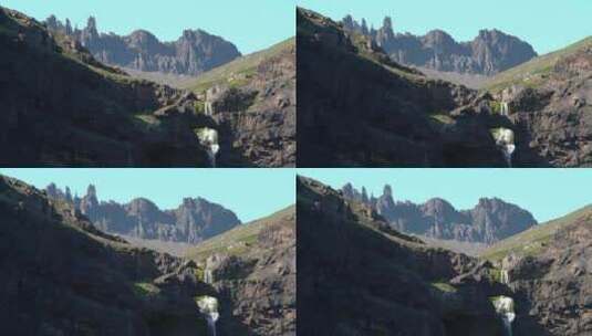 风景优美的Fl？ gufoss瀑布在冰岛东部的白天-静态拍摄高清在线视频素材下载