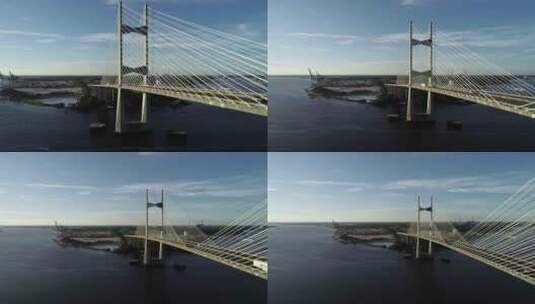 桥：无人机缓慢回拉射击：达姆斯点桥高清在线视频素材下载