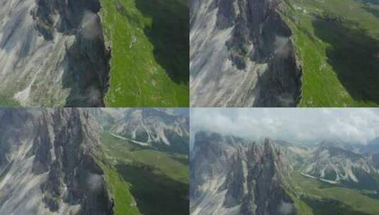 意大利阿尔卑斯山、多洛米蒂山、塞克达山悬崖的自上而下天线高清在线视频素材下载