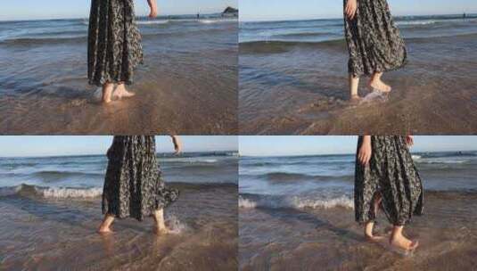 赤脚在海滩上行走高清在线视频素材下载
