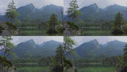 航拍青山绿水湖泊森林山峰云雾自然风景高清在线视频素材下载