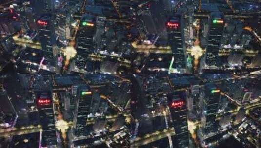 西安高新区绿地中心双子塔夜景航拍高清在线视频素材下载