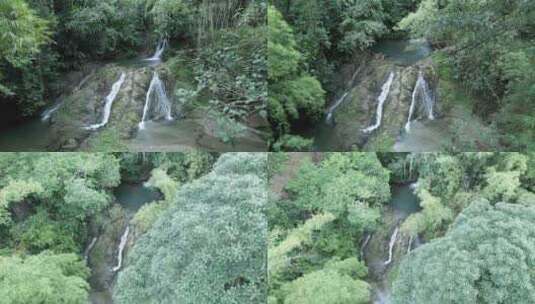 加勒比海多巴哥岛克雷格大厅瀑布上升无人机高清在线视频素材下载
