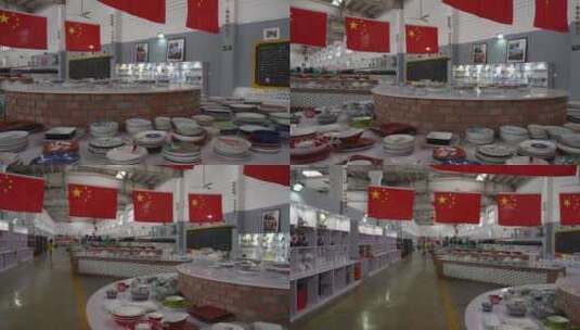 陶瓷产品展销售卖碗盘子杯子高清在线视频素材下载