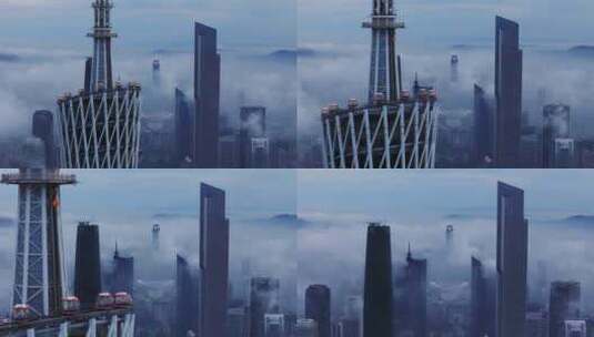 广州珠江新城平流雾云海航拍高清在线视频素材下载