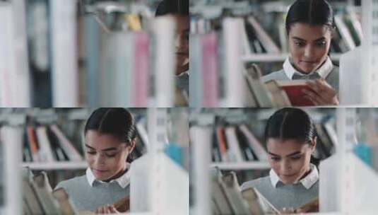 在图书馆看书的女孩高清在线视频素材下载