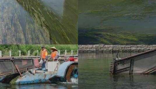 河道水草清理船城市运河环卫高清在线视频素材下载