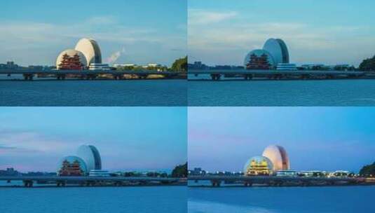 日月贝晚霞及灯光高清在线视频素材下载