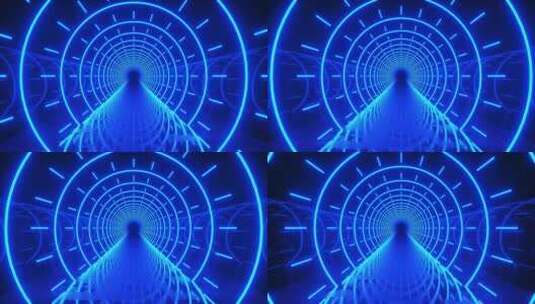 环状蓝色霓虹灯3D隧道视觉动画视频高清在线视频素材下载