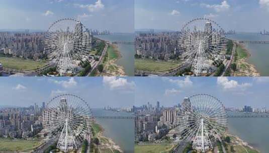 江西南昌城市地标南昌之星摩天轮航拍高清在线视频素材下载