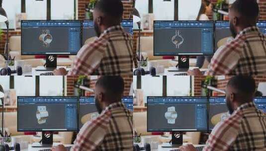 非裔美国设计师使用3D建模工具和CAD软高清在线视频素材下载