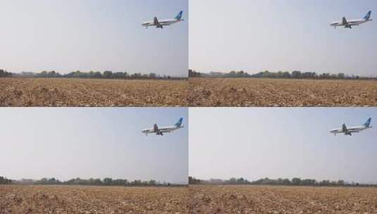 田地上空飞机空镜 航班到达 空运客机假日高清在线视频素材下载