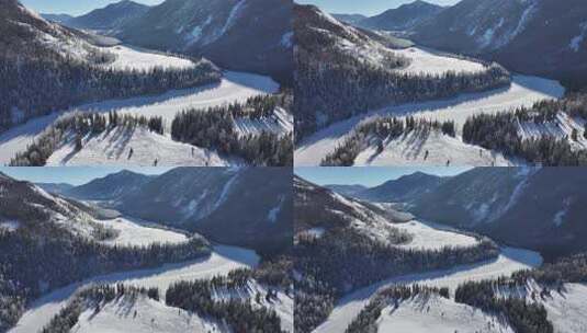 新疆喀纳斯冬季雪景航拍高清在线视频素材下载