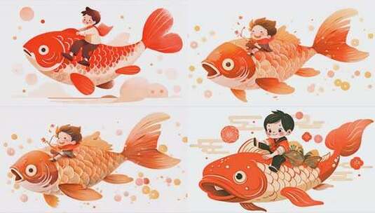 鲤鱼童子年画 动漫二次元 新年锦鲤 好运高清在线视频素材下载