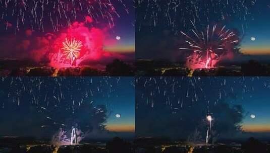 夜空中绽放绚丽多彩的烟花秀高清在线视频素材下载