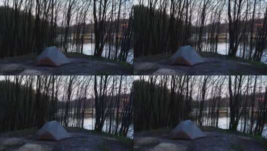 实拍河边露营帐篷高清在线视频素材下载