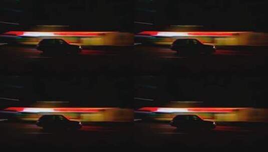 一辆停着的汽车周围闪烁着霓虹灯高清在线视频素材下载