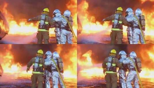 三位消防员在灭火高清在线视频素材下载