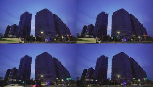 蓝天高楼深圳前海路口道路交通慢门拍摄高清在线视频素材下载