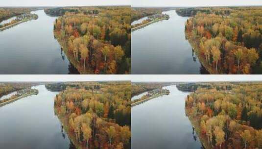 河流秋景航拍镜头高清在线视频素材下载