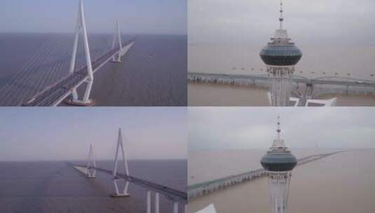 4K杭州湾跨海大桥海天一洲航拍高清在线视频素材下载