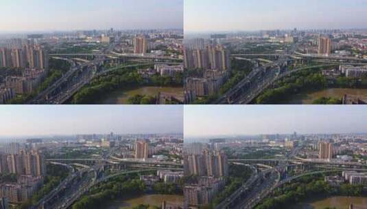 南京双桥门立交清晨车流航拍高清在线视频素材下载