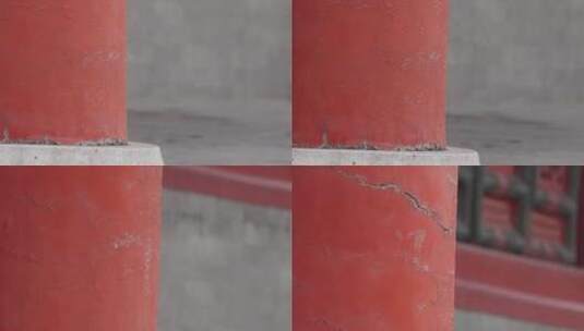 红漆石柱古迹文物古建筑龟裂掉漆 ~高清在线视频素材下载
