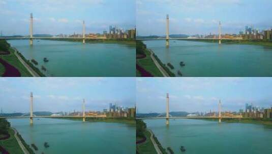 南宁五象大桥邕江风景航拍高清在线视频素材下载