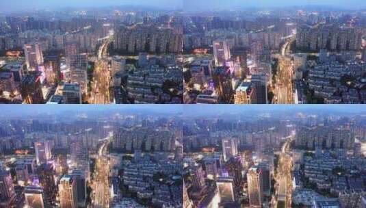 鸟瞰夜晚杭州滨江现代城市风光高清在线视频素材下载