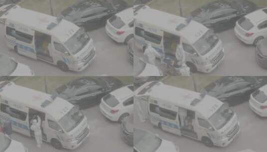 上海疫情120救护车大巴小区上车高清在线视频素材下载