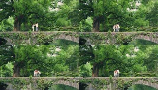 广西桂林村庄小孩大树下玩耍高清在线视频素材下载