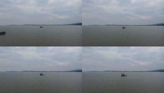 航拍鄱阳湖丰水期的落星墩高清在线视频素材下载
