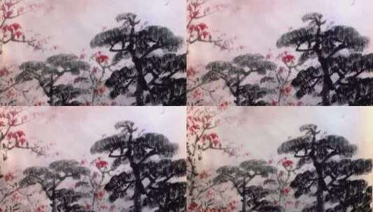 推出镜头画有中国国画的丝围巾高清在线视频素材下载
