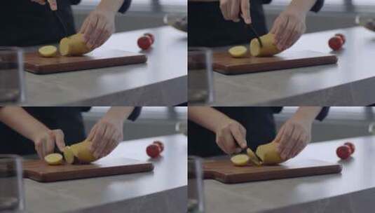 简约厨房切土豆高清在线视频素材下载