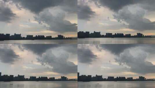 乌云 暴雨将至 城市 江边河流倒影转场 空境高清在线视频素材下载