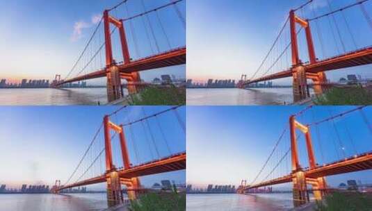鹦鹉洲长江大桥亮灯高清在线视频素材下载