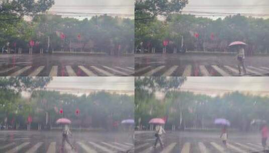 下暴雨 下雨天 雨中行人 车雨水 意境实拍高清在线视频素材下载