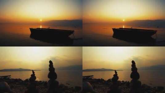 唯美日落孤帆 木船高清在线视频素材下载