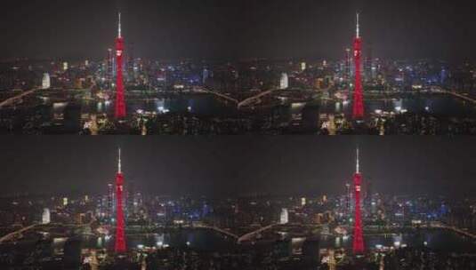 广州塔广州地标城市夜景航拍高清在线视频素材下载