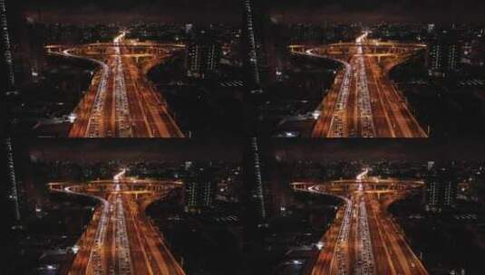 航拍上海城市交通夜景高清在线视频素材下载
