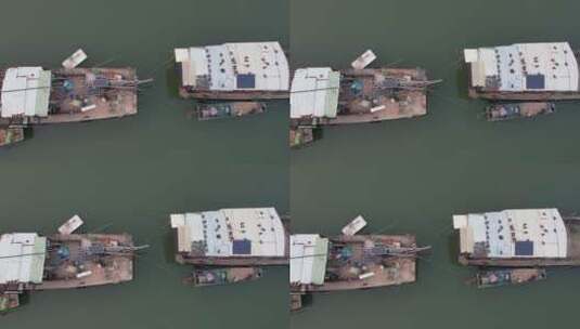 江边渔船航拍高清在线视频素材下载