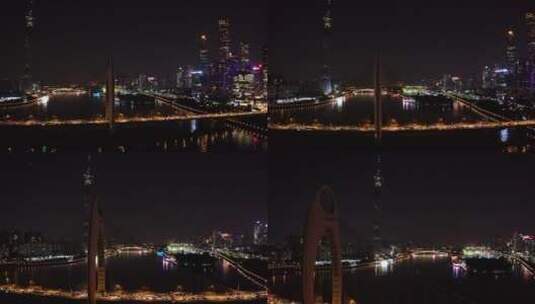 广州塔小蛮腰猎德大桥夜景航拍4K高清在线视频素材下载