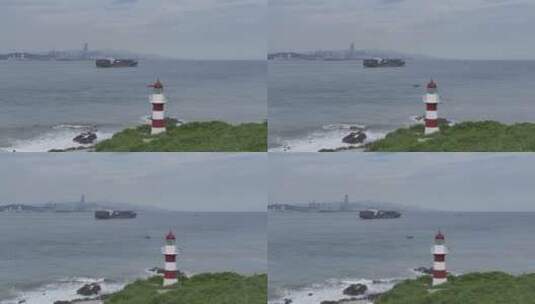 青岛灯塔与船高清在线视频素材下载