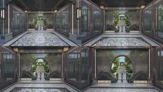 新中式庭院建筑三维动画高清在线视频素材下载