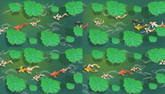 中国风荷塘鲤鱼背景视频高清在线视频素材下载